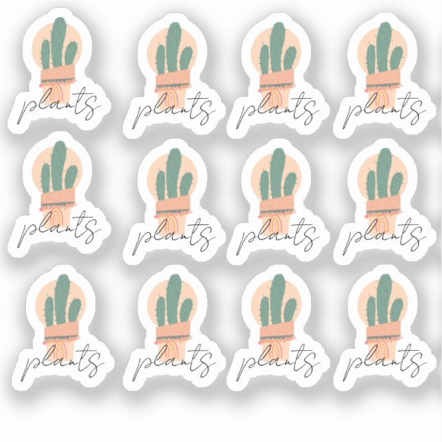 Cactus Pflanze Elegantes Script Sticker Set (Vorderseite)
