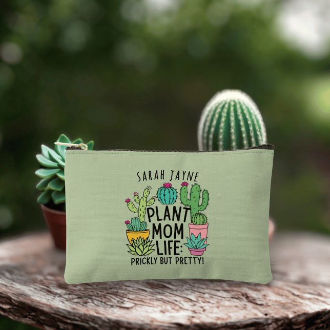 Cactus Pflanze Mama Prickly, aber Hübsch Sage Gree Zubehörtasche (Living that Plant Mom Live? You may be prickly but you sure is pretty. Add your name!)