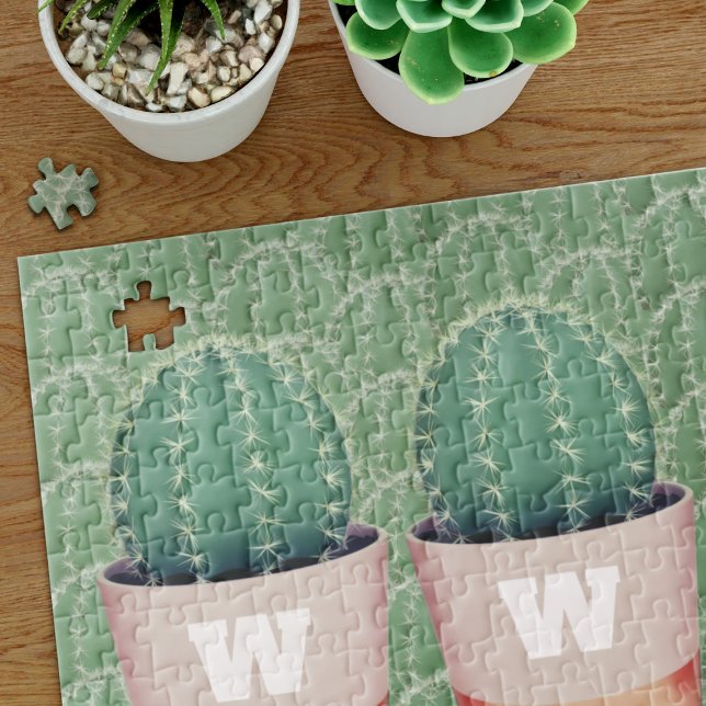 Cactus Pflanze Pot Monogram Jigsaw Puzzle (Looking for a difficult puzzle for the cactus lover in your life? Just add your initial)