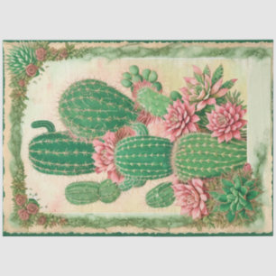 Cactus Pink Blume Ephemera Collage Art Nr. 3 Seidenpapier
