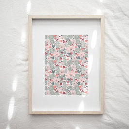 Cactus Pink Green Floral Pattern Art Print Poster