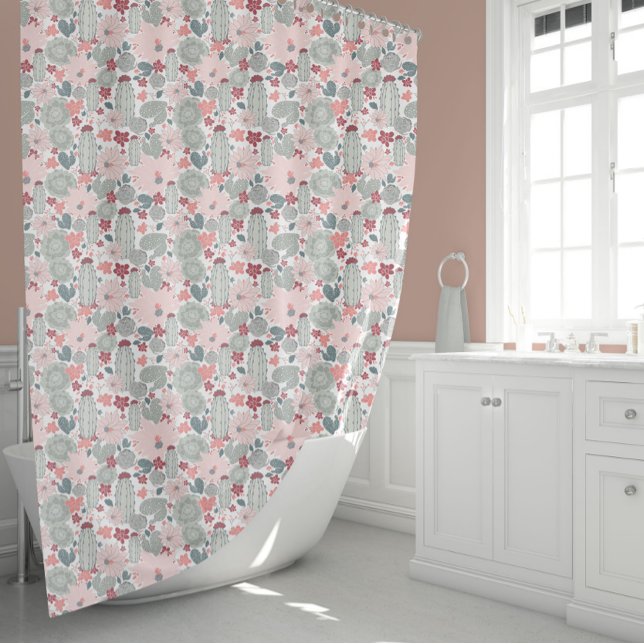 Cactus Pink Mint Succulents Pattern Duschvorhang (Cactus Pink Mint Succulents Pattern Shower Curtain from Studio Posies.)