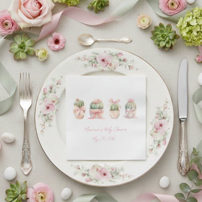 Cactus Pink Ribbon Baby Dusche Napkins Serviette (Von Creator hochgeladen)