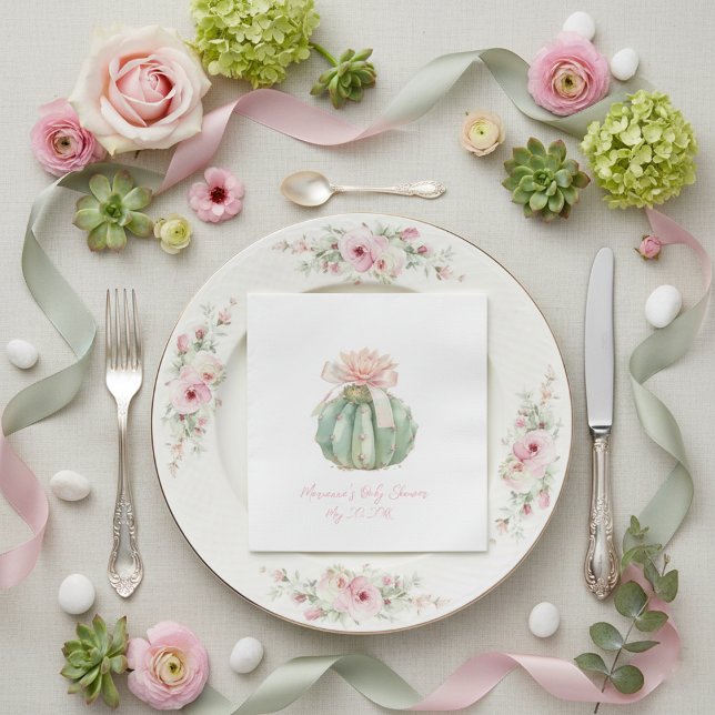 Cactus Pink Ribbon Baby Girl Duwer Serviette (Von Creator hochgeladen)