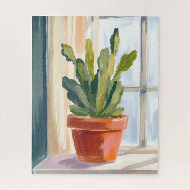 Cactus Plant | Green Botanical Watercolor Puzzle (Vertikal)