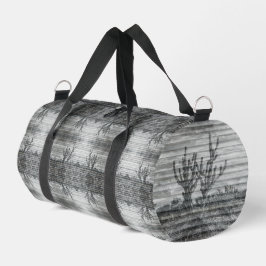 Cactus Plants On Wood Planks Black And White Photo Duffle Bag