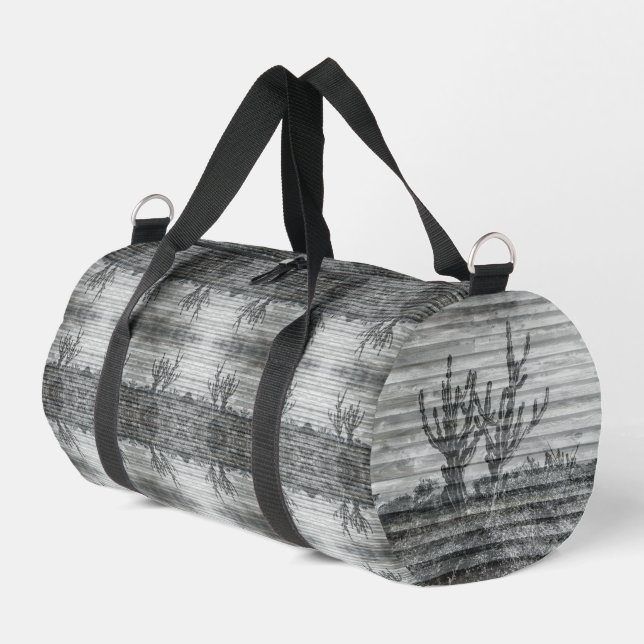 Cactus Plants On Wood Planks Black And White Photo Duffle Bag (Linke Seite)