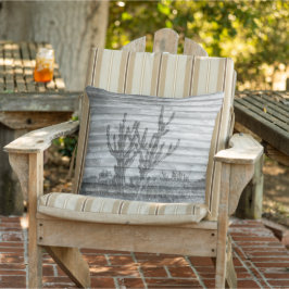 Cactus Plants On Wood Planks Black And White Photo Kissen