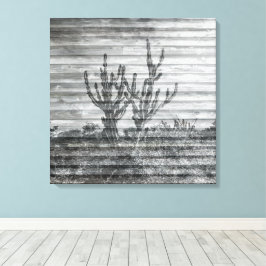 Cactus Plants On Wood Planks Black And White Photo Leinwanddruck
