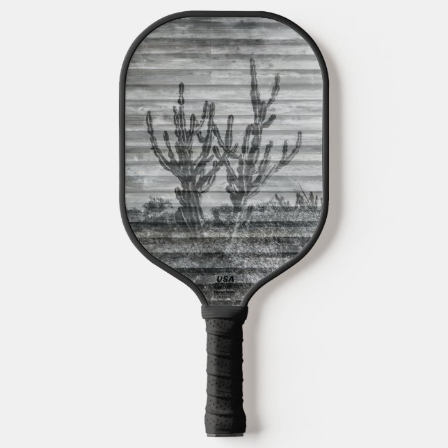 Cactus Plants On Wood Planks Black And White Photo Pickleball Schläger (Vorderseite)