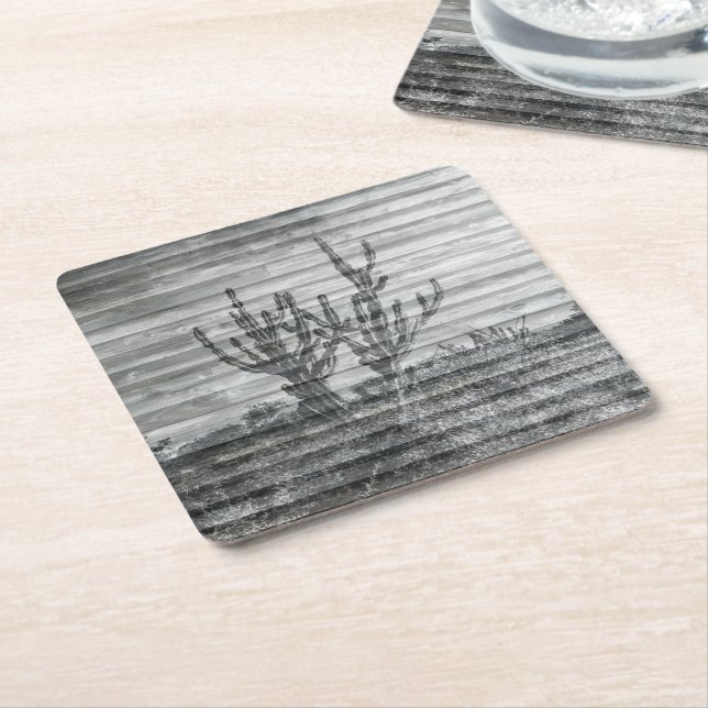Cactus Plants On Wood Planks Black And White Photo Rechteckiger Pappuntersetzer (angewinkelt)