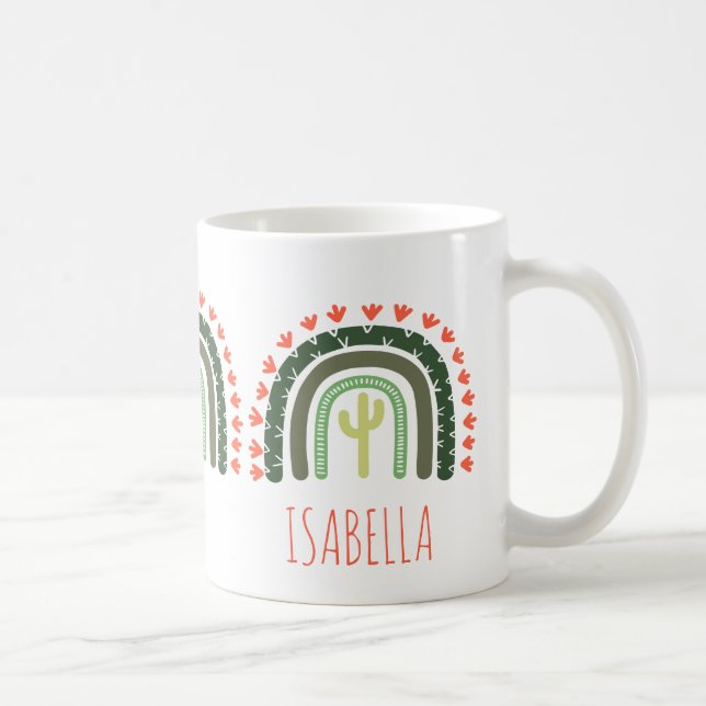 Cactus Rainbow NAME Orange Green Modern Wüste Kaffeetasse (Rechts)