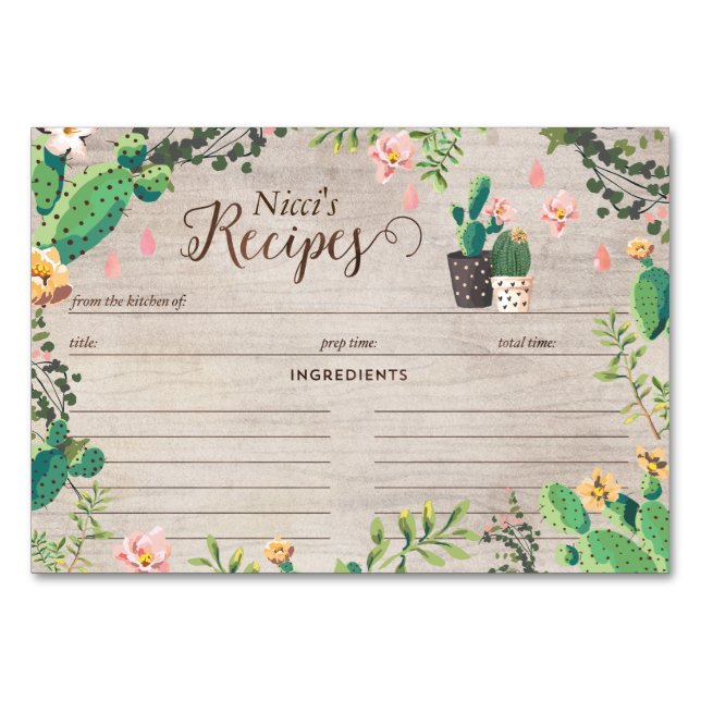 Cactus Recipe Brautparty Cards Tischnummer (Vorderseite)