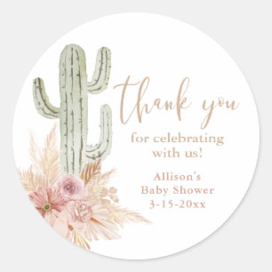 Cactus rosa floral Boho Mädchen Baby Shower Danke Runder Aufkleber