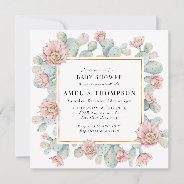 Cactus | Rustic Boho Babydusche Einladung (Vorderseite)