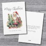 Cactus Santa Merry Christmas Feiertagskarte<br><div class="desc">Watercolor Cactus Santa Merry Weihnachtskarte. Mit dieser einzigartigen Urlaubskarte, die einen kleinen Aquarell-Weihnachtsmann mit grünem Kakteen und Sukkulenten beherbergt, wird Weihnachten eine lustige Drehung. Diese spielerische und festliche Szene bringt den Urlaubssgeist in die Wüste und verbindet den Charme des Winters mit der Wärme der Wüstenvibes. Diese Karte eignet sich ideal,...</div>