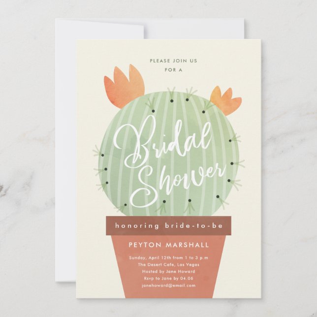 Cactus Script-Brautparty Einladung (Vorderseite)