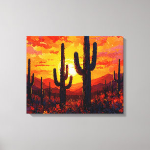 Cactus Silhouetten Premium Wrapped Canvas Wall Art Leinwanddruck