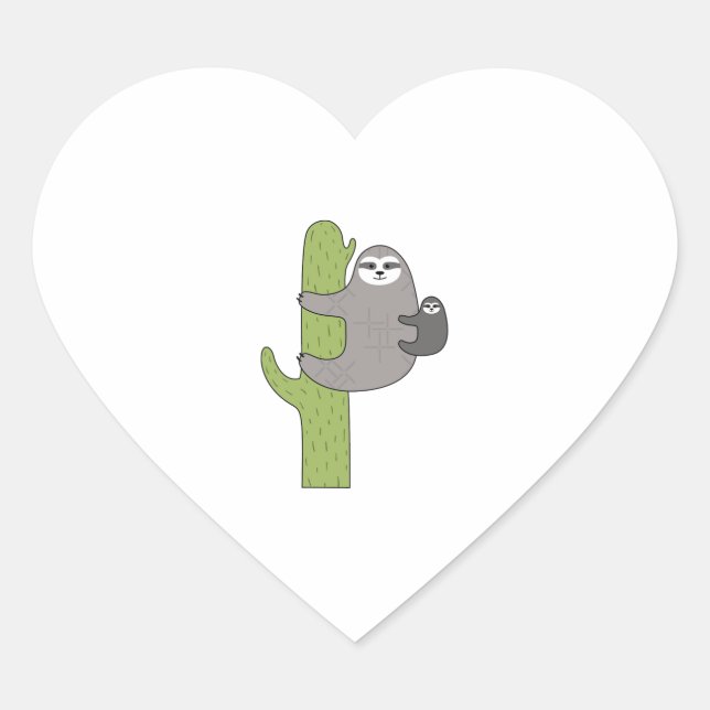 Cactus Sloth Herz-Aufkleber (Vorderseite)