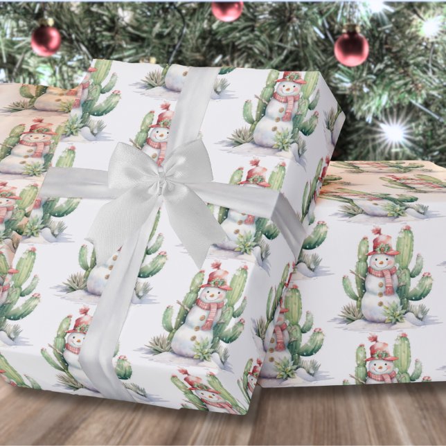 Cactus Snowman Christmas Geschenkpapier (Cactus Snowman Christmas Wrapping Paper)
