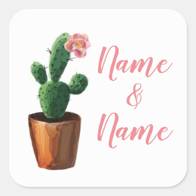 Cactus Stickers Pink Wedding Labels Cacti Hübsch (Vorderseite)