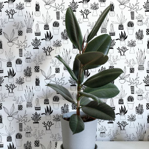 Cactus Succulent Black and White Art Tapete