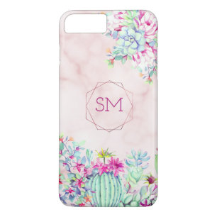 Cactus succulent Blush Marble Geometric Monogram Case-Mate iPhone Hülle