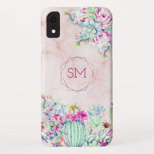 Cactus succulent Blush Marble Geometric Monogram Case-Mate iPhone Hülle