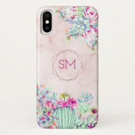 Cactus succulent Blush Marble Geometric Monogram Case-Mate iPhone Hülle