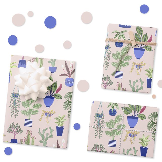 Cactus succulent Blush Pink Geschenkpapier Set (Cactus cacti houseplant succulent blush pink wrapping paper sheets)