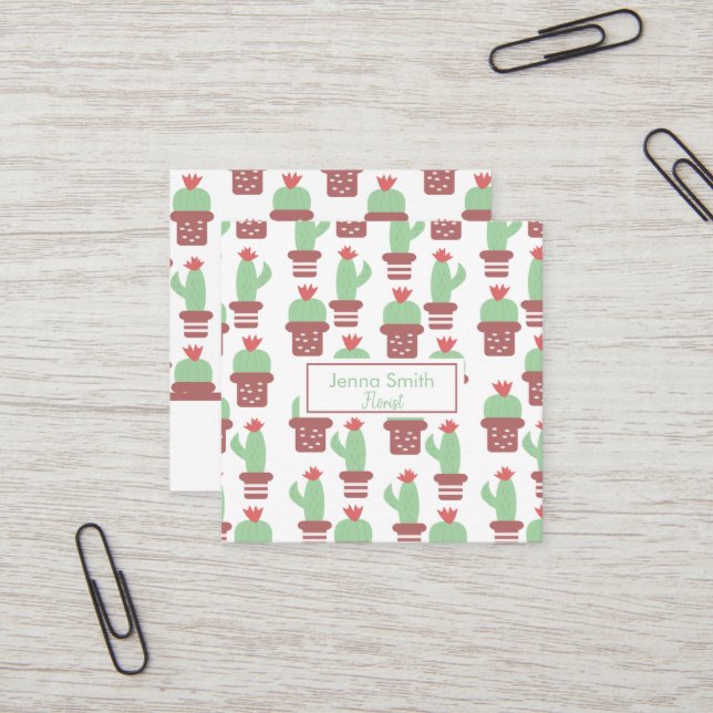 Cactus succulent Cacti Pattern Garden Florist Quadratische Visitenkarte (Vorderseite/Rückseite Beispiel)