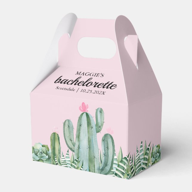 Cactus succulent Desert Bachelorette Pink Geschenkschachtel (Rückseite)