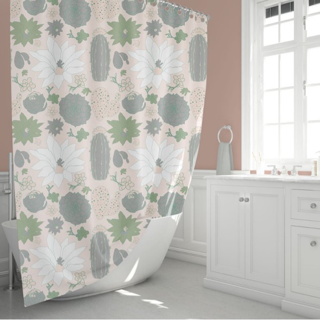 Cactus Succulent grau grüner Lichtblau Duschvorhang (Cactus Succulent gray Green Light Blush Floral Shower Curtain from Studio Posies.)
