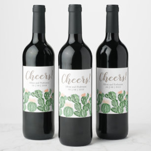 Cactus succulent Hochzeitwein Flaschenlabel Weinetikett