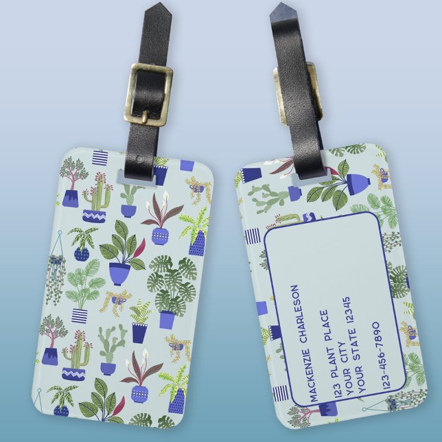 Cactus succulent Houseplant Gepäckanhänger (Cactus, succulent and housepant pattern personalized  luggage tag for indoor gardeners)
