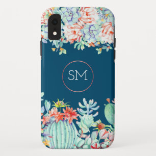 Cactus succulent monogram Ocean Blue Monogram Case-Mate iPhone Hülle