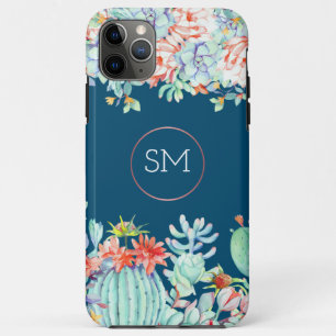 Cactus succulent monogram Ocean Blue Monogram Case-Mate iPhone Hülle