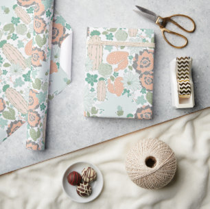 Cactus succulent Pattern Coral Green Geschenkpapier
