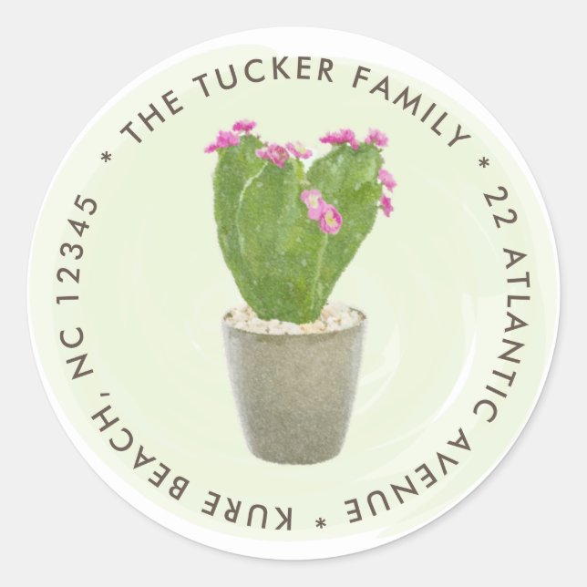 Cactus succulent Pink Floral Potted Pflanze Addres Runder Aufkleber (Vorderseite)