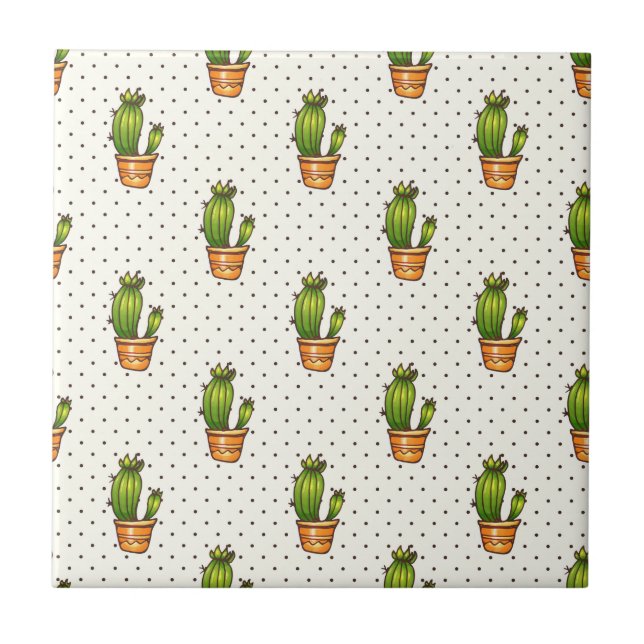 Cactus & Succulent Polk Dot Pattern Fliese (Vorderseite)