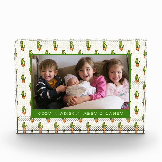 Cactus & Succulent Polk Dot Pattern Fotoblock (Vorderseite)