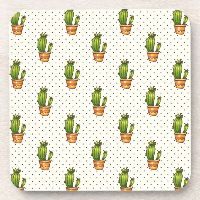 Cactus & Succulent Polk Dot Pattern Getränkeuntersetzer (Vorderseite)