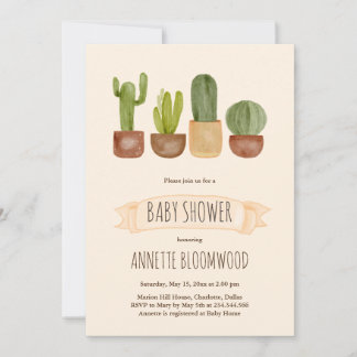 Cactus succulent Terracotta Pot Baby Shower Einladung
