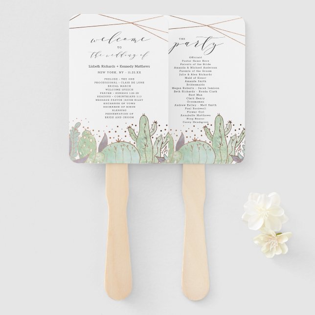 Cactus & Succulent Trendy Wedding Program Fächer (Vorne und Hinten)