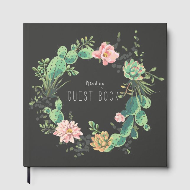Cactus Succulent Wreath Rustic Boho Garden Wedding Gästebuch (Vorderseite)