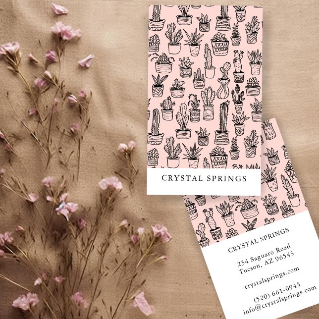 Cactus succulents Botanische Pflanze Doodle Niedli Visitenkarte (Cactus Succulents Botanical Plants Doodle Cute Business Card
Blush Pink )