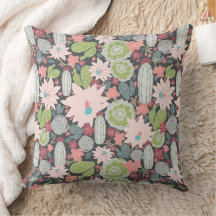 Cactus succulents Green Pinks Blue Pattern