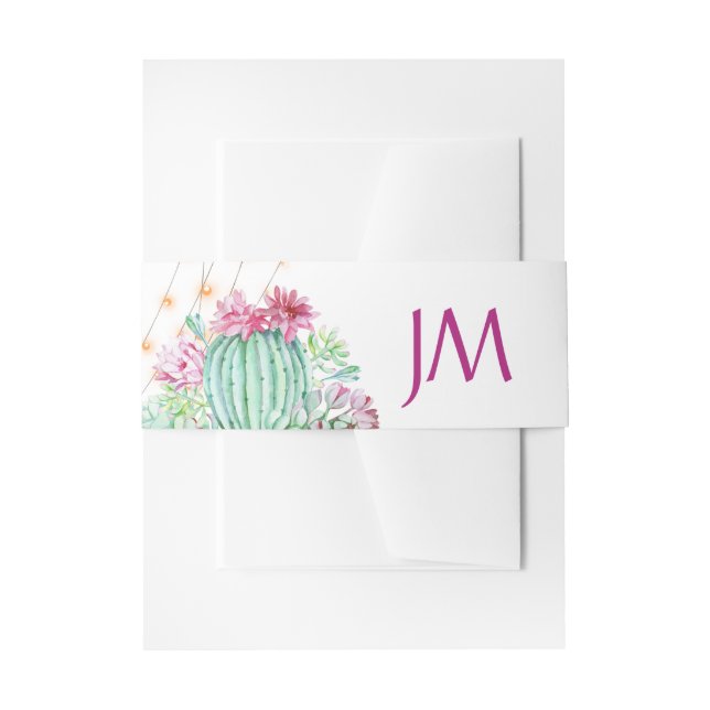 Cactus succulents Lights Monogram Wedding Einladungsbanderole (Vorderseite Beispiel)