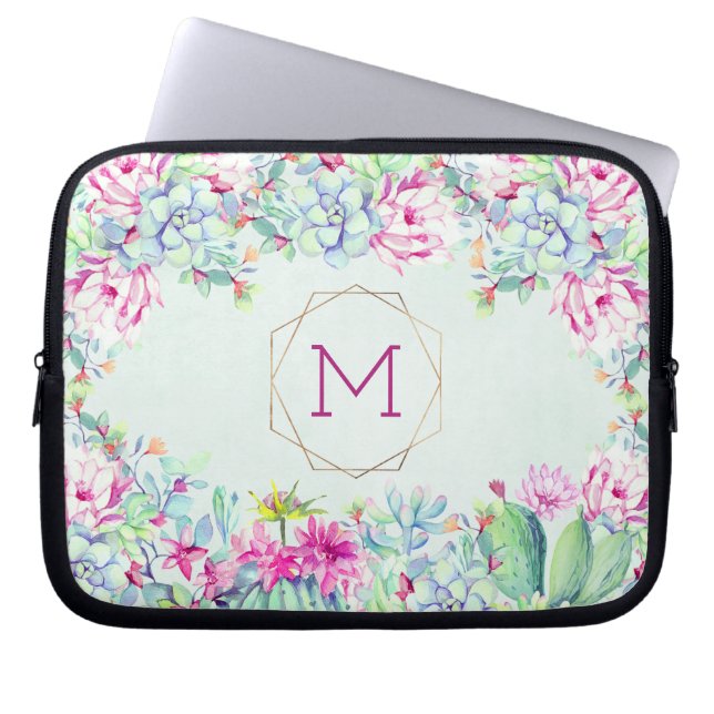 Cactus succulents Monogram Geometric Monogram Laptopschutzhülle (Vorderseite)