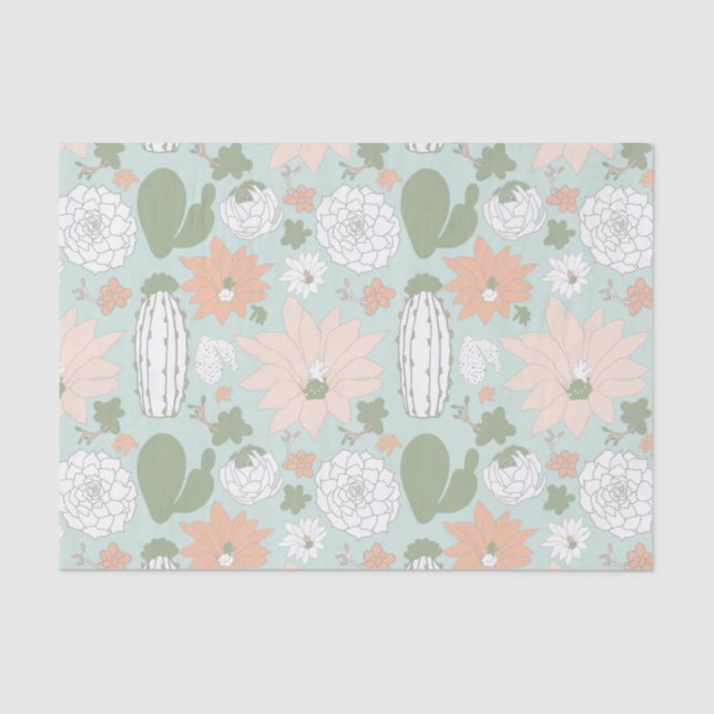 Cactus succulents Peach Green Floral Seidenpapier (Vorderseite)